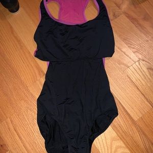 Pink and black dance leotard